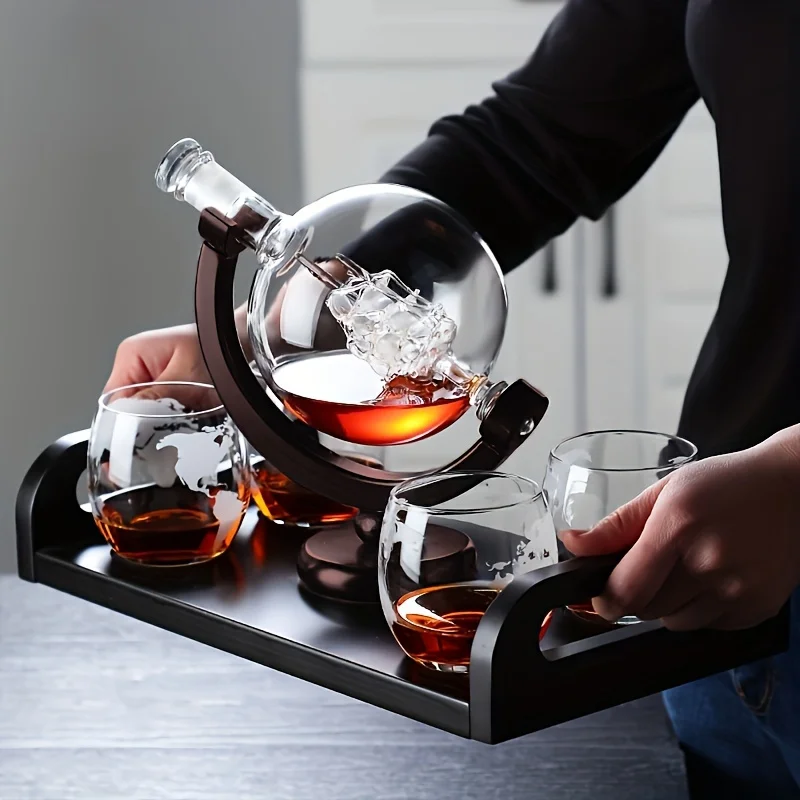 Whiskey Stone Set - Globe Shaped Whiskey Decanter Borosilicate Glass