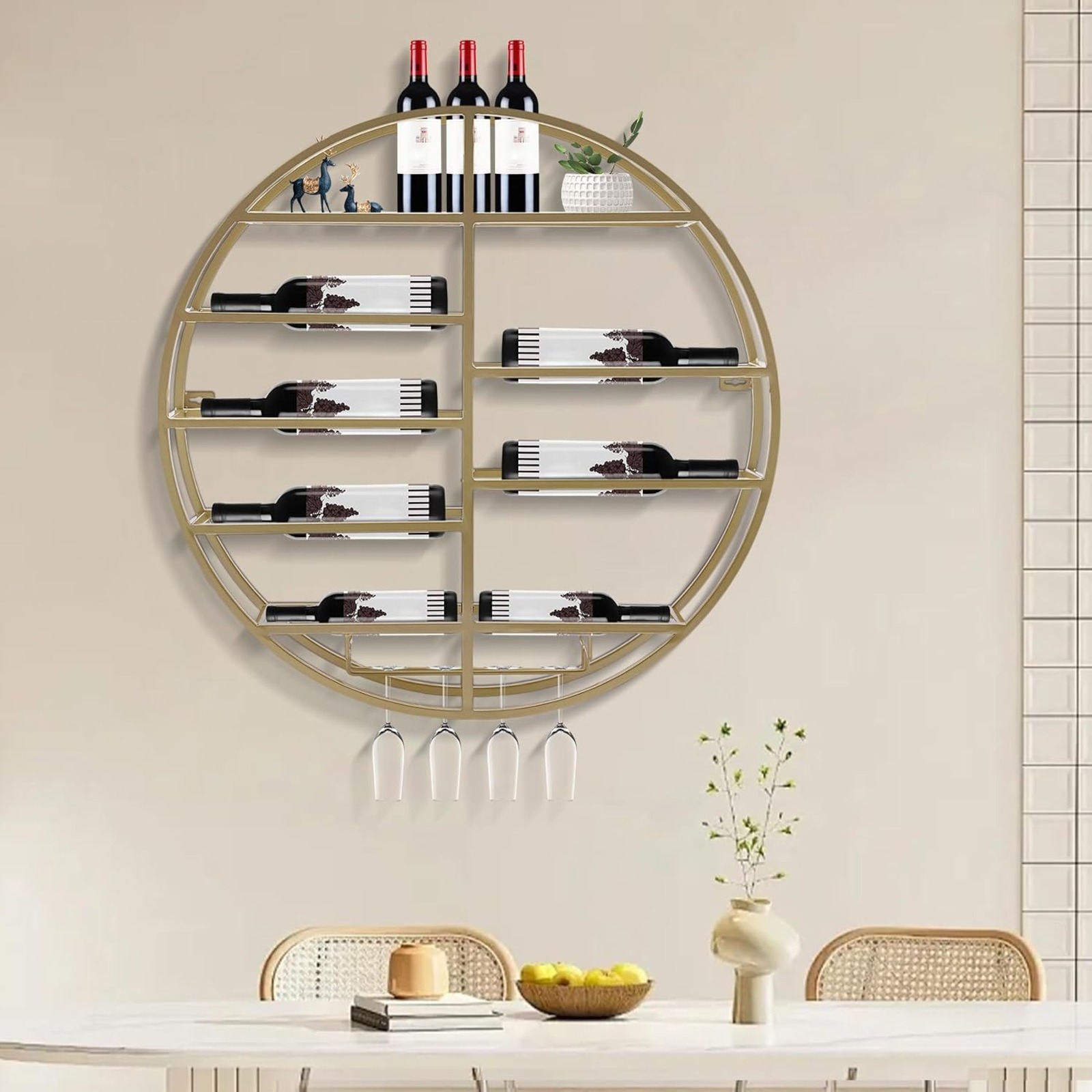 Wine Rack Wall Mount - BYMAOCAR Wall Mounted Gold Metal Wine